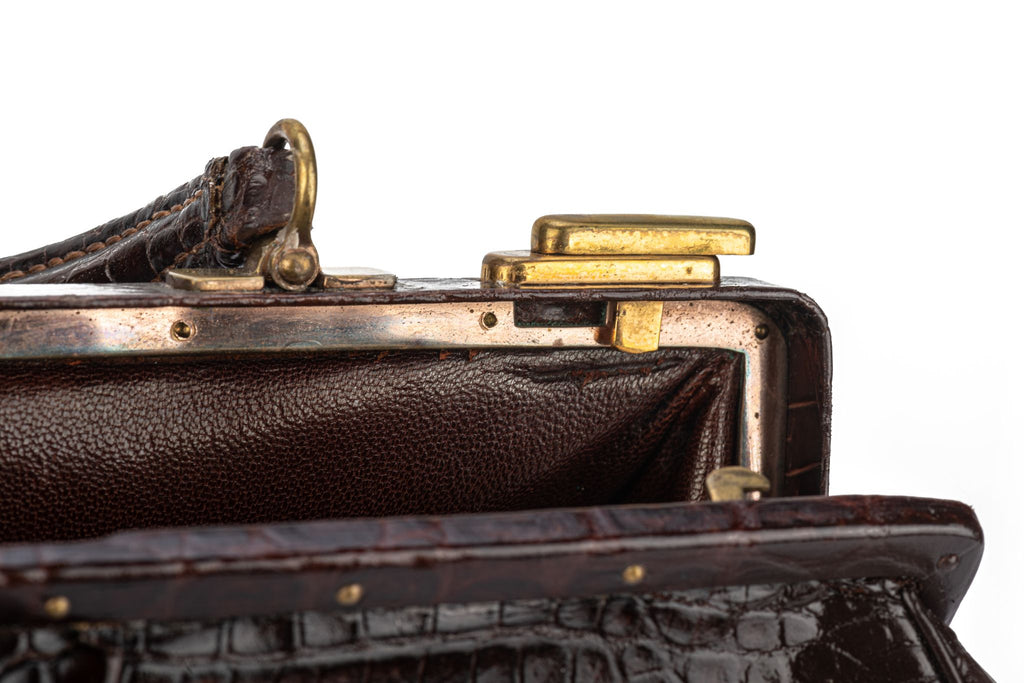 Hermes LG Vintage Brown Croc Doctor Bag