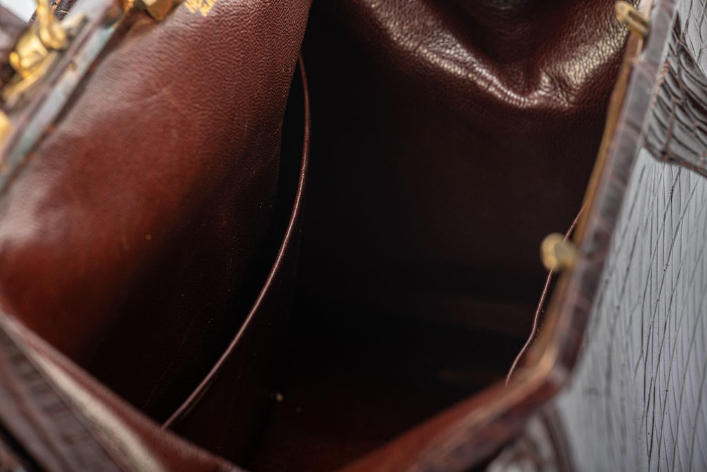 Hermes LG Vintage Brown Croc Doctor Bag