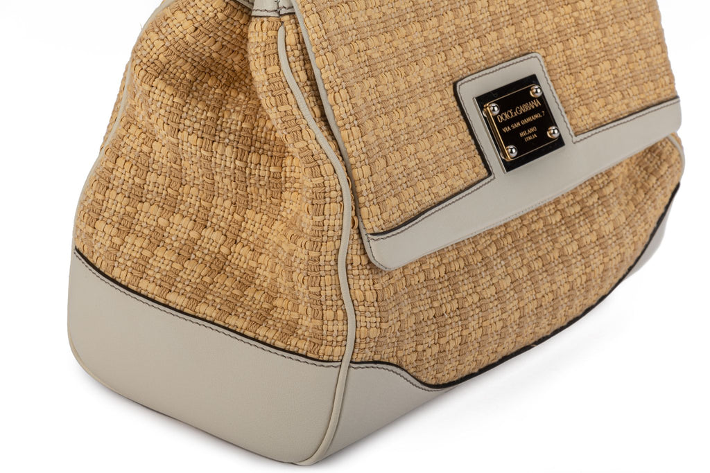Dolce Gabbana New Large Straw Cream Bag