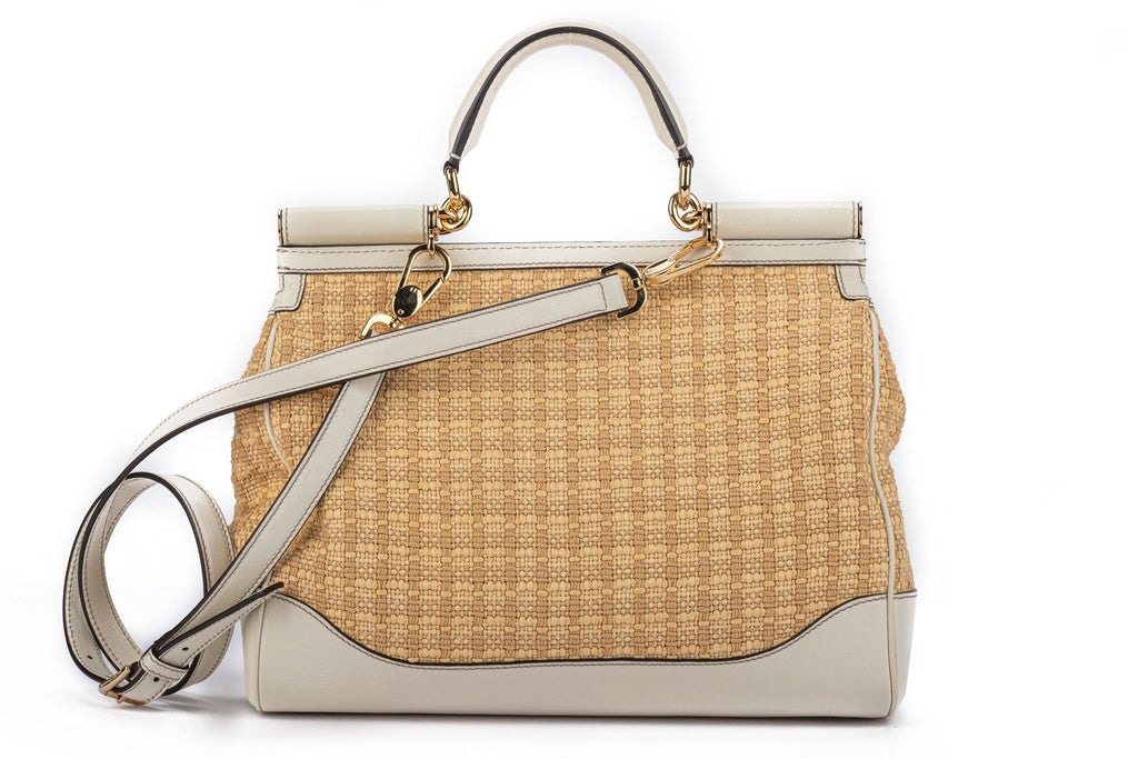 Dolce Gabbana New Large Straw Cream Bag