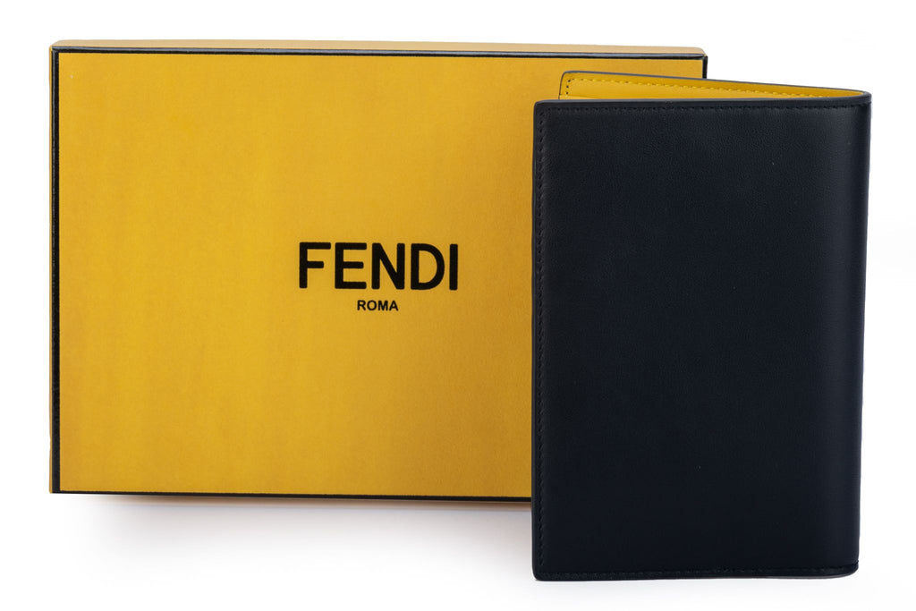 Fendi NIB Black & Yellow Passport Cover