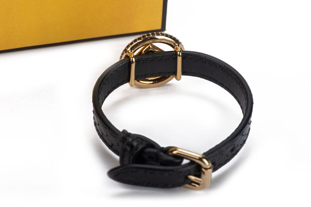 Fendi Black Lizard Bracelet with F Logo