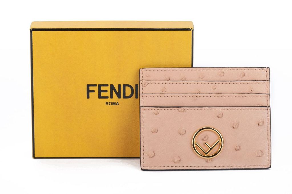 Fendi NIB Ostrich Card Holder Nude