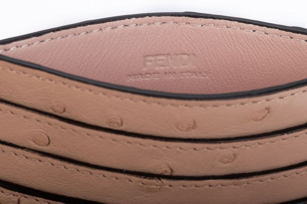 Fendi NIB Ostrich Card Holder Nude