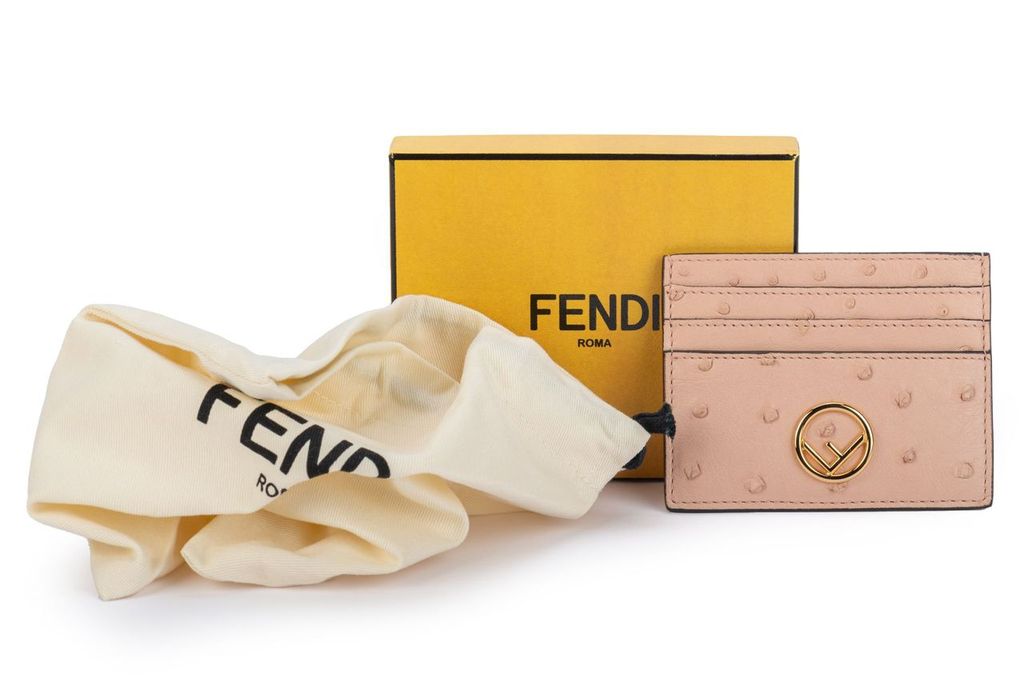 Fendi NIB Ostrich Card Holder Nude