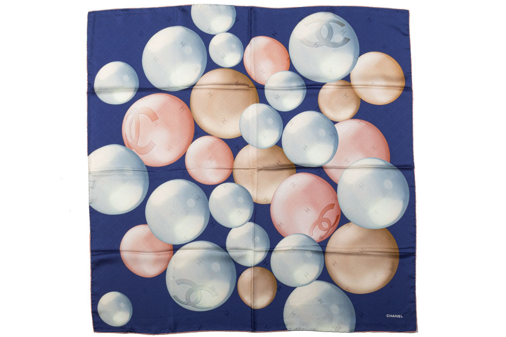 Chanel New Blue Pearls Silk Scarf
