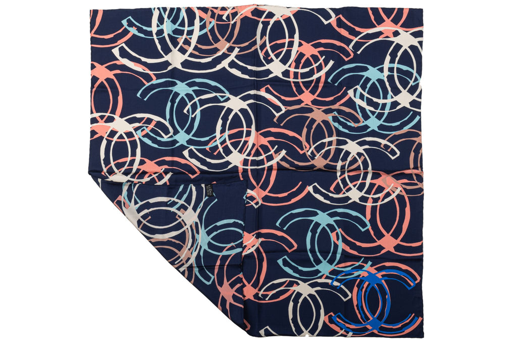 Chanel New Blue Multilogo Silk Scarf