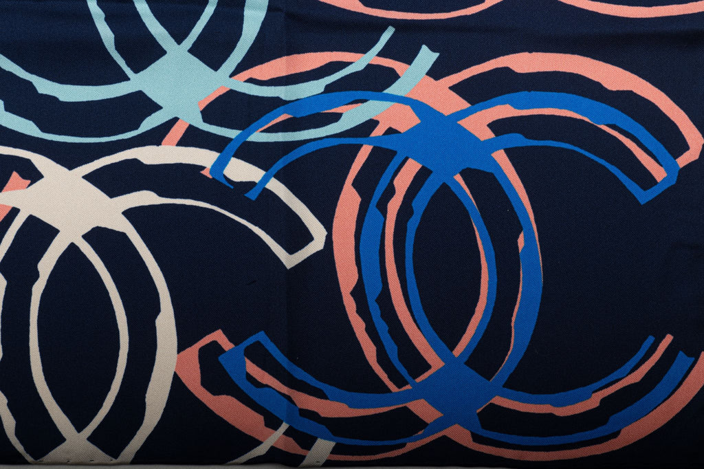Chanel New Blue Multilogo Silk Scarf