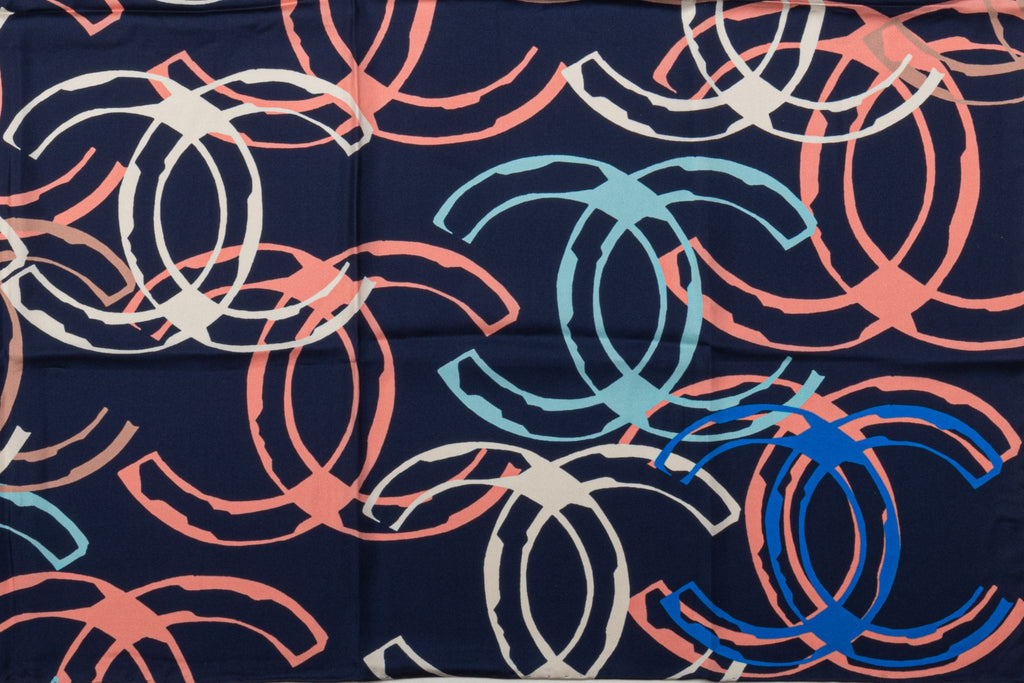 Chanel New Blue Multilogo Silk Scarf