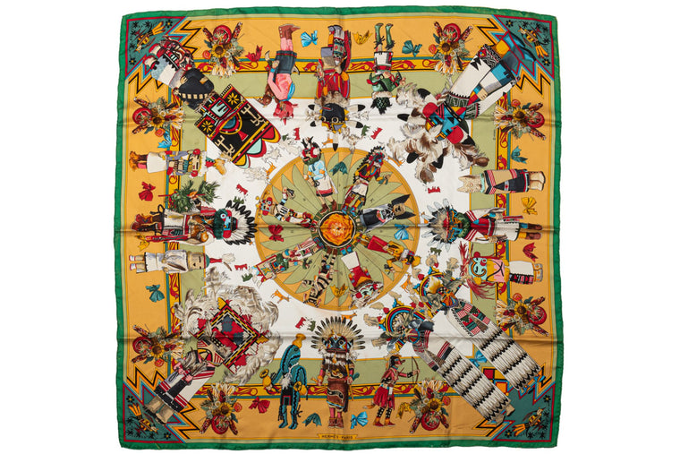 Hermès Mustard Kachinas Silk Scarf