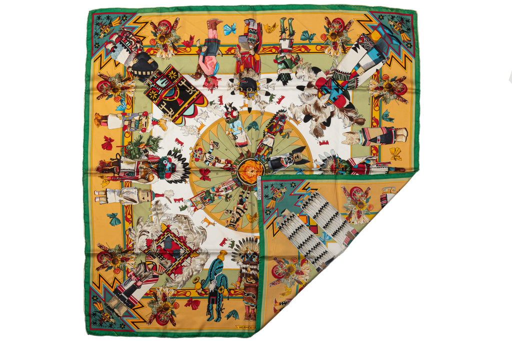Hermès Mustard Kachinas Silk Scarf