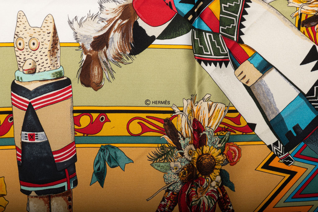 Hermès Mustard Kachinas Silk Scarf