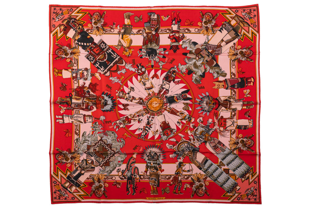Hermès Red Kachinas Silk Scarf