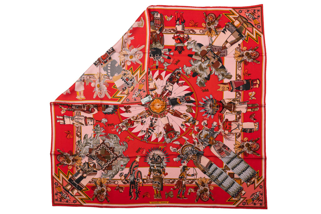 Hermès Red Kachinas Silk Scarf