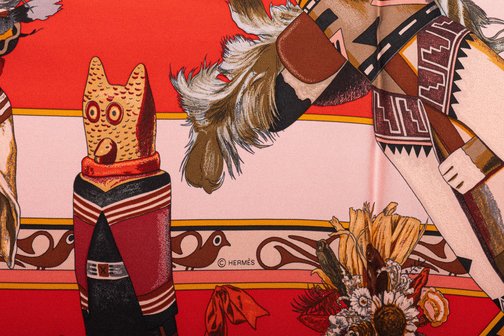 Hermès Red Kachinas Silk Scarf