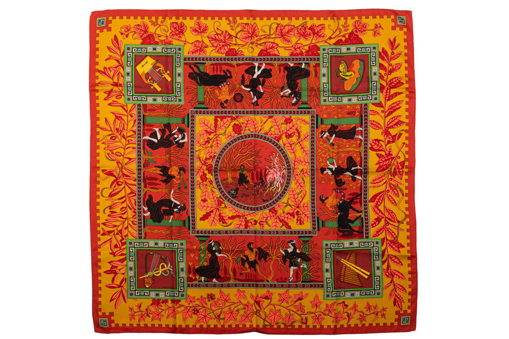 Hermès Orange Greek Scene Silk Scarf