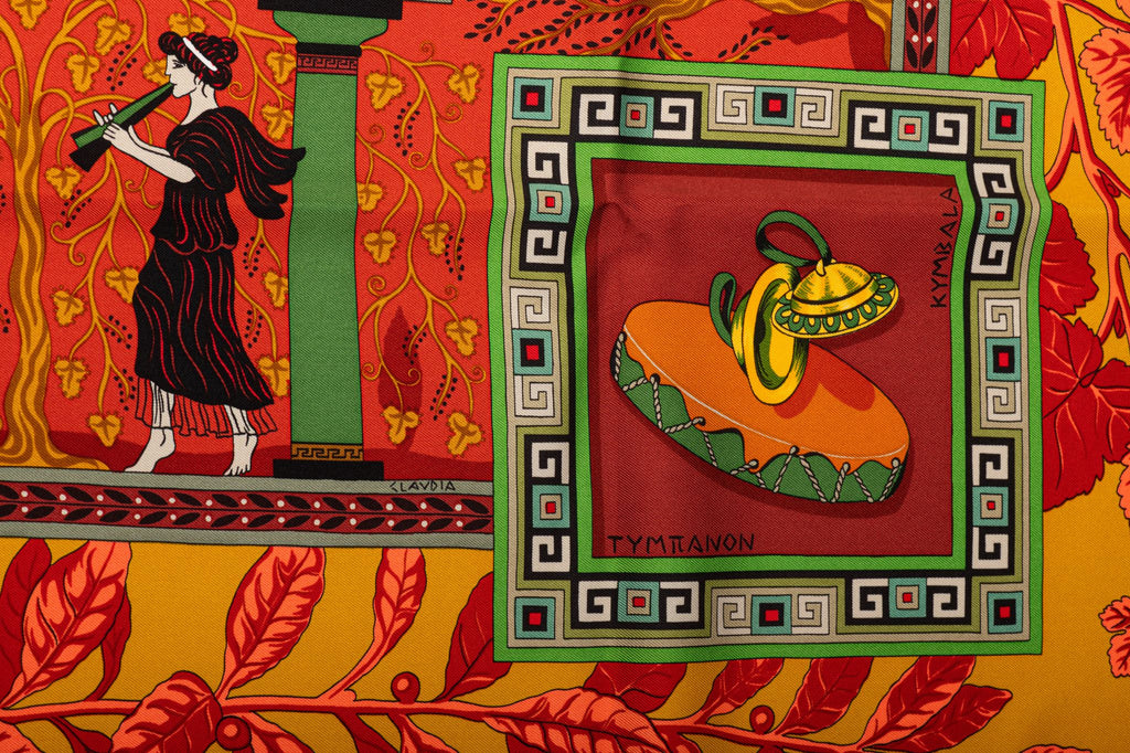 Hermès Orange Greek Scene Silk Scarf