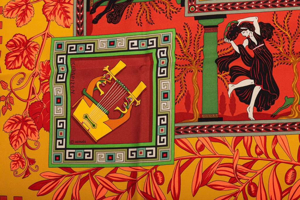 Hermès Orange Greek Scene Silk Scarf
