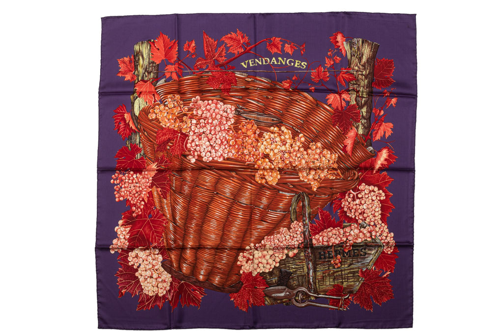 Hermès Vendanges Purple Red Silk Scarf