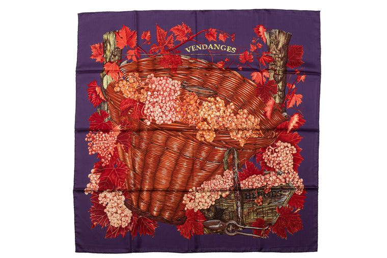 Hermès Vendanges Purple Red Silk Scarf