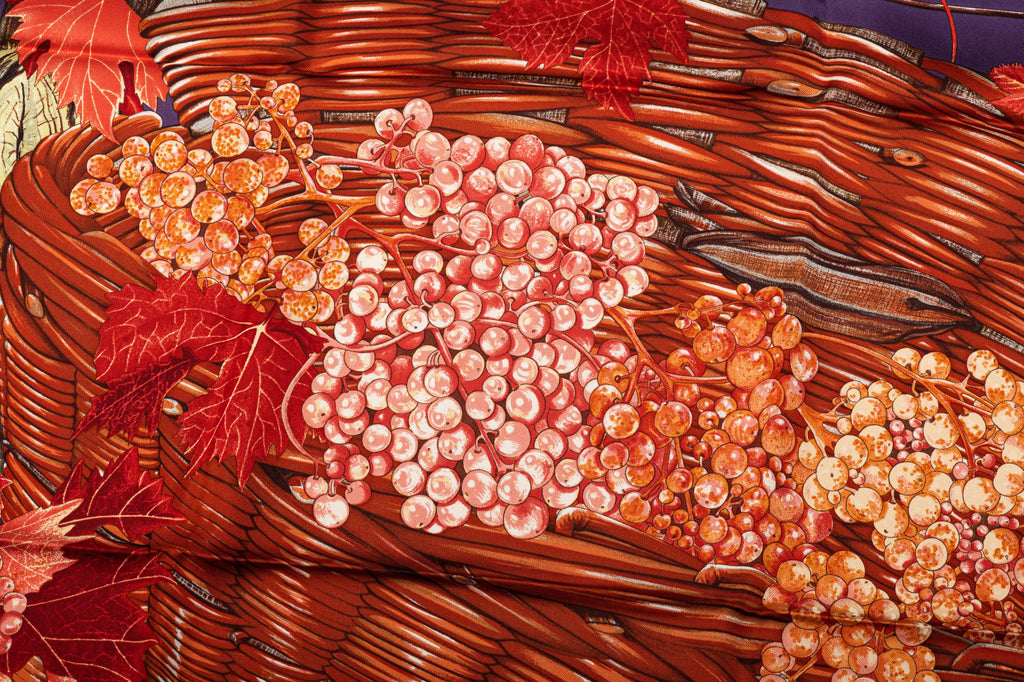Hermès Vendanges Purple Red Silk Scarf