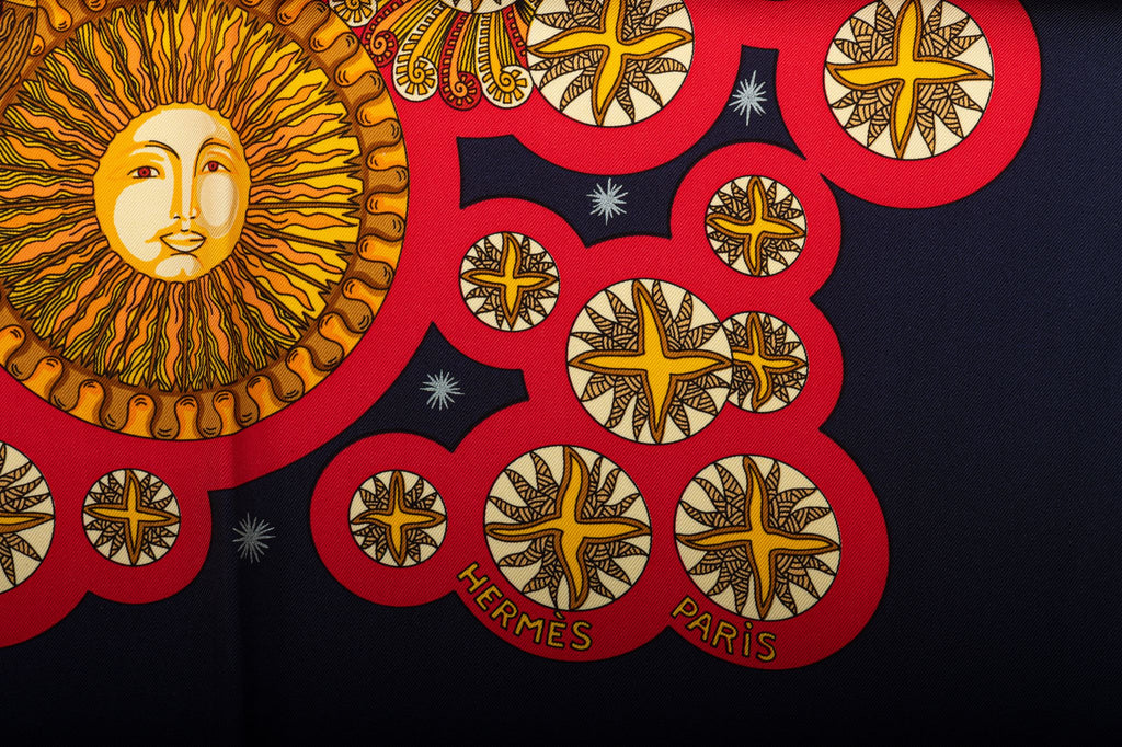 Hermes Preloved Black Planets Silk Scarf