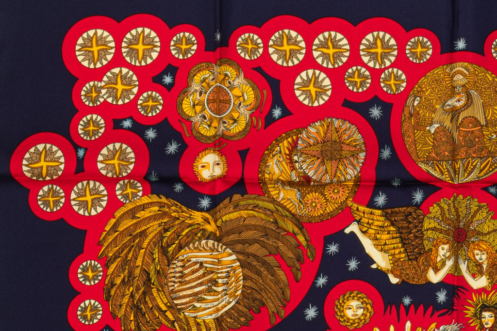 Hermes Preloved Black Planets Silk Scarf