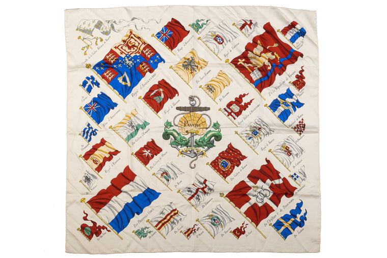 Hermès Cream Pavois Flag Silk Scarf