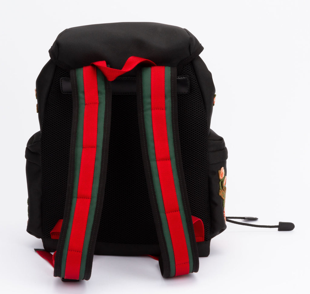 Gucci New Black Embroidered Backpack