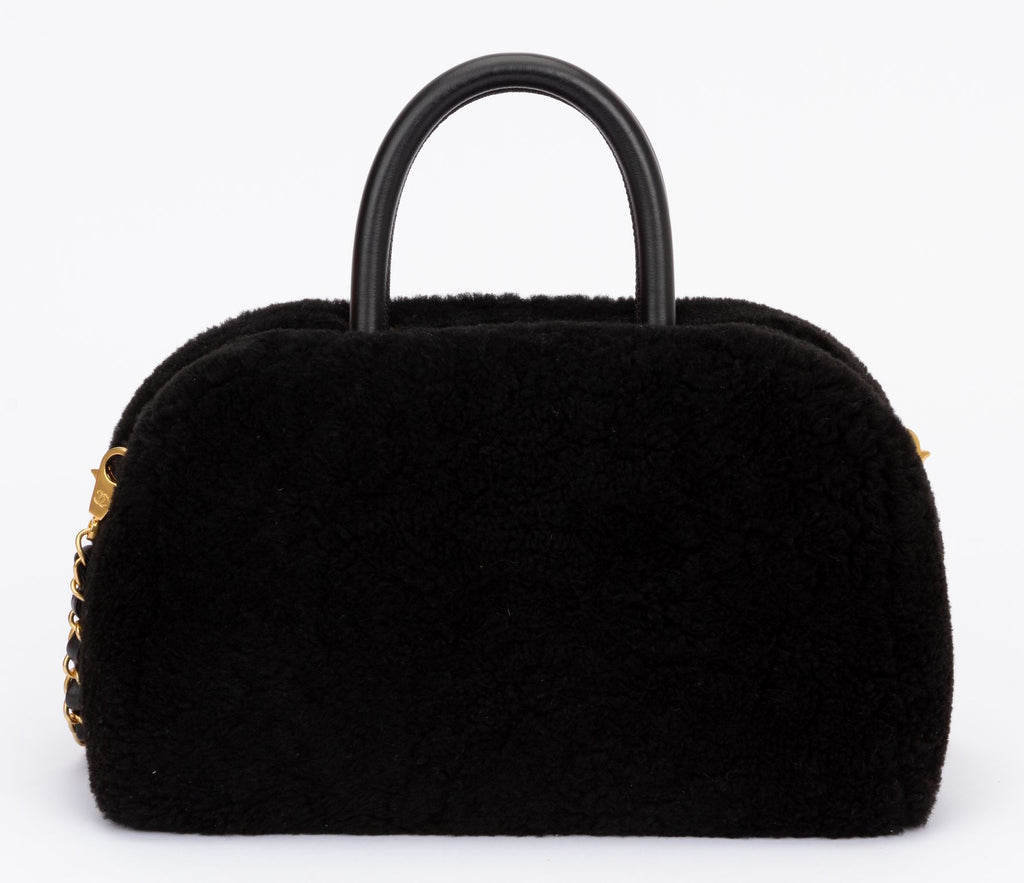 Chanel Black Shearling Bowler Bag Strap