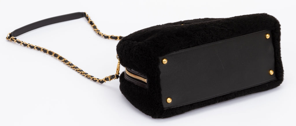 Chanel Black Shearling Bowler Bag Strap