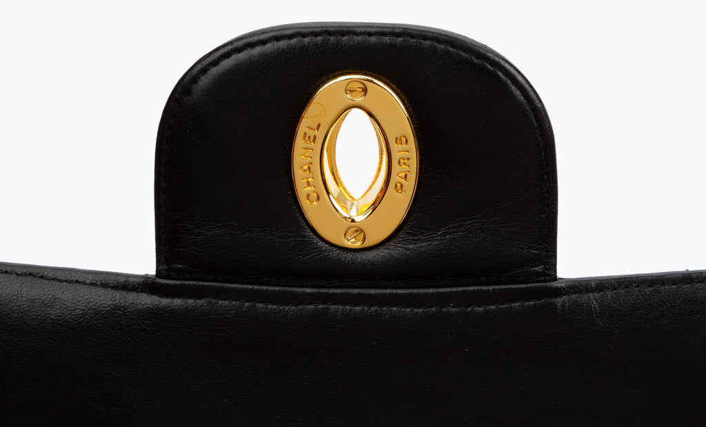 Chanel Jumbo Black 24kt Logo Flap Bag