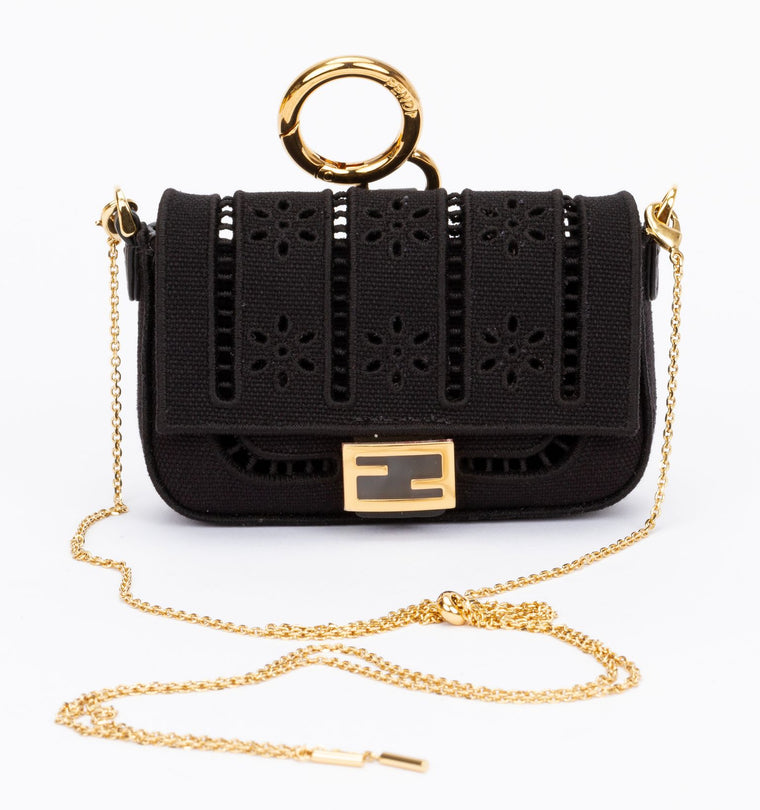 Fendi Canvas Embroidered Nano Baguette
