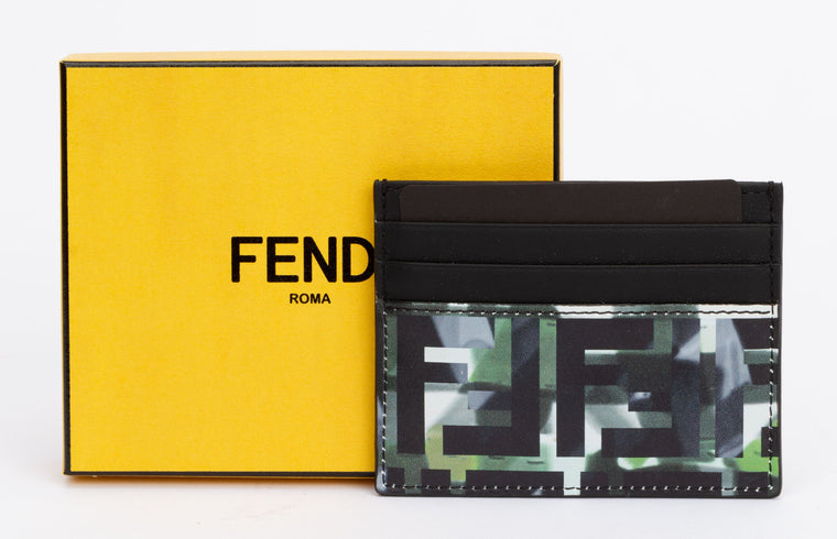 Fendi NIB Green Black Logo Card Holder