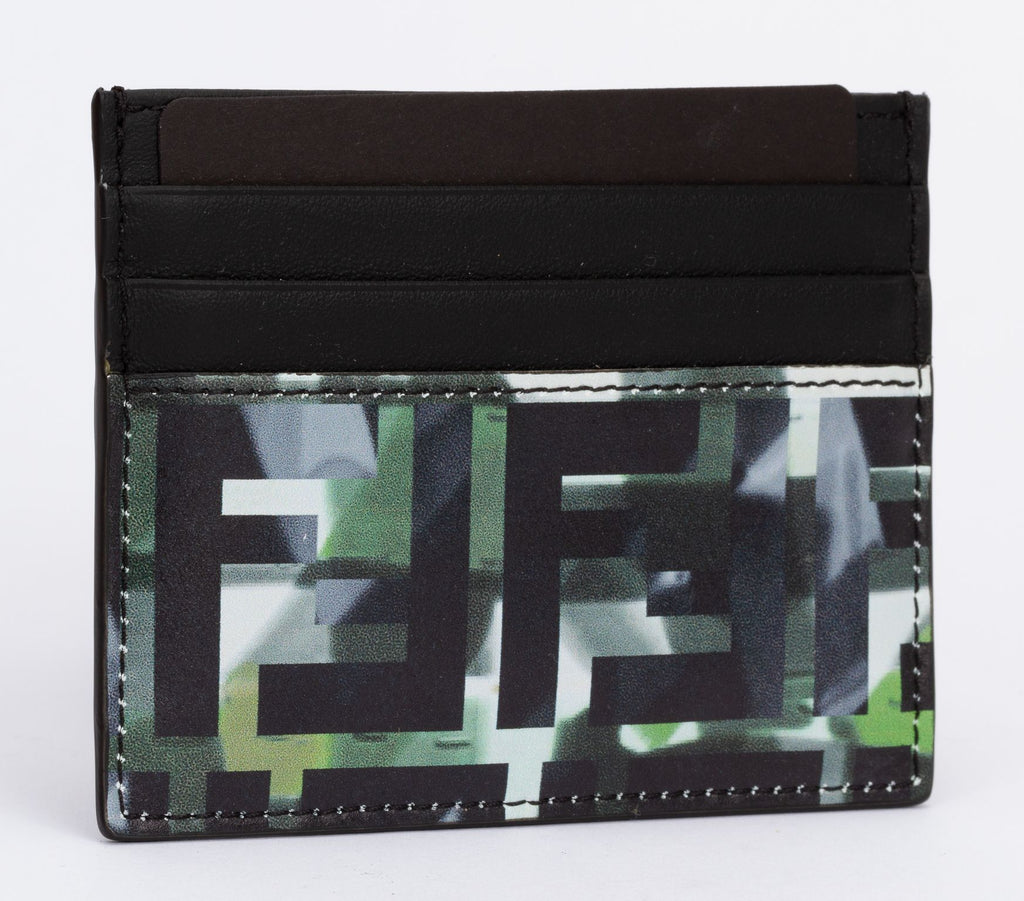 Fendi NIB Green Black Logo Card Holder