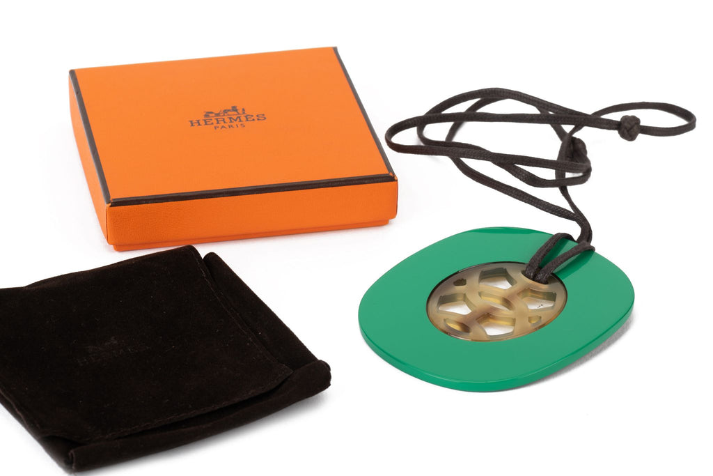 Hermès Green Horn Pendant Necklace