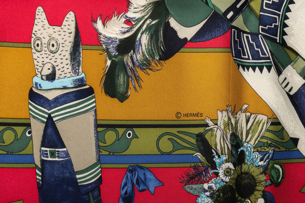 Hermès Red Moutard Kachinas Silk Scarf