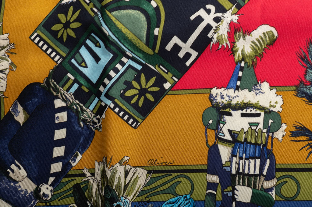 Hermès Red Moutard Kachinas Silk Scarf
