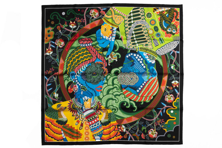 Hermes NIB Black Multicolor Silk Scarf