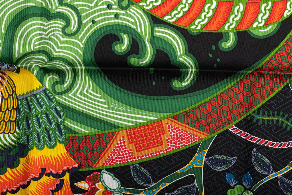 Hermes NIB Black Multicolor Silk Scarf