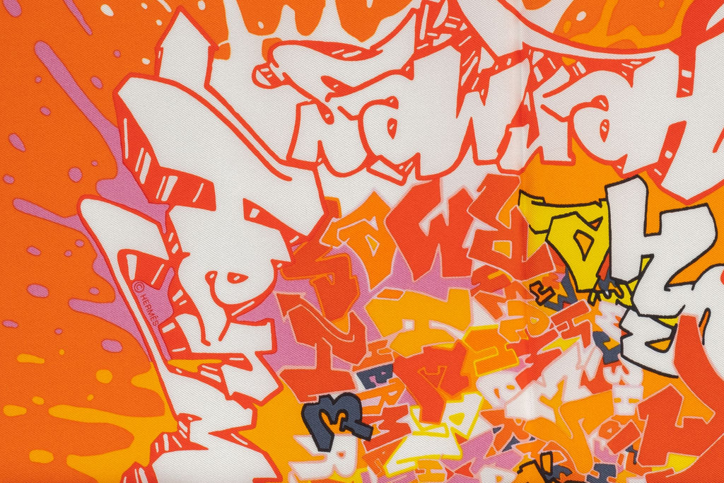 Hermes NIB Orange Graffiti Silk Gavroche