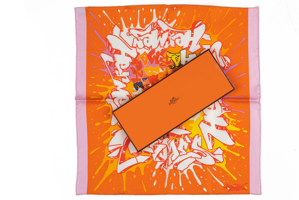 Hermes NIB Orange Graffiti Silk Gavroche