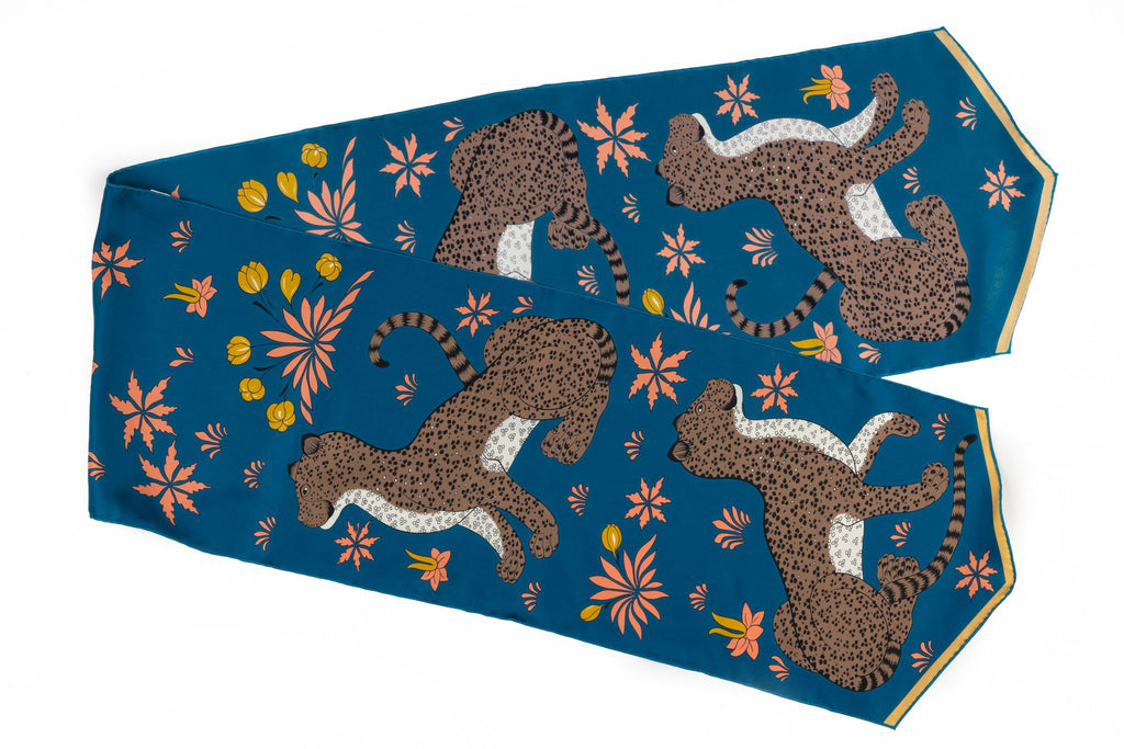 Hermès Blue Guepards Silk Stole