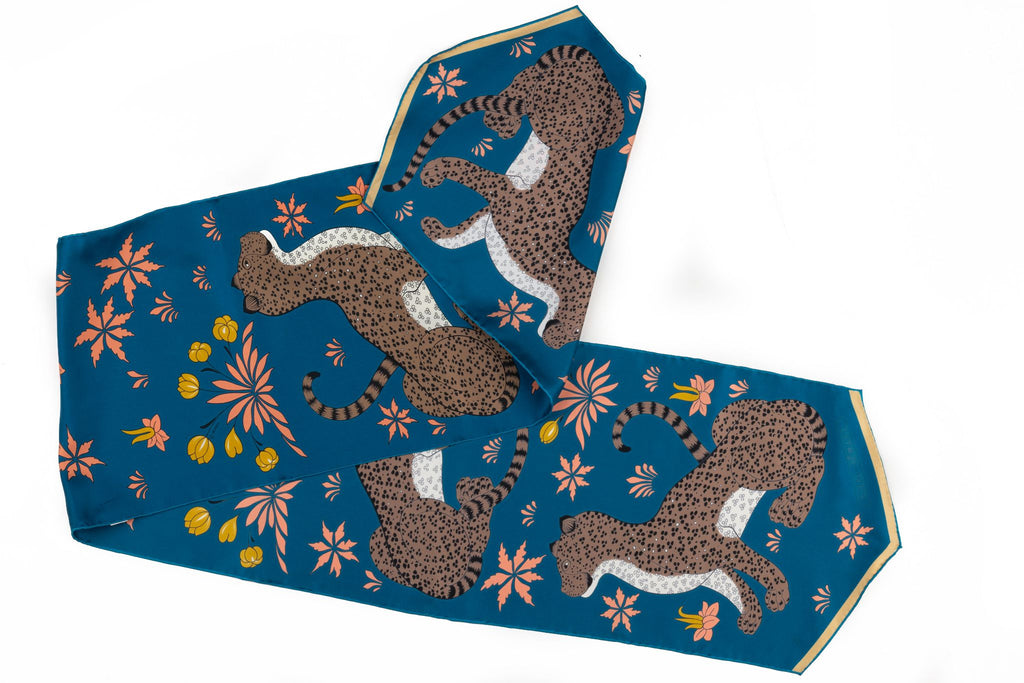 Hermès Blue Guepards Silk Stole