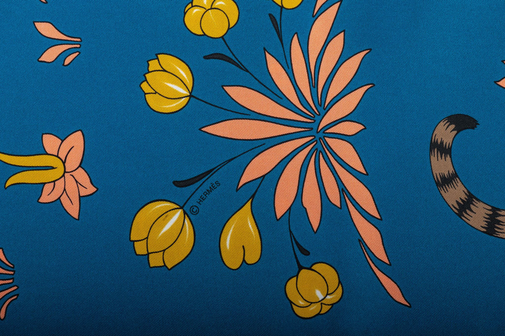 Hermès Blue Guepards Silk Stole