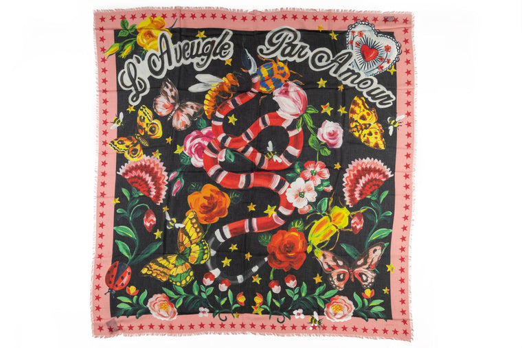 Gucci New Flower Snake Black Shawl