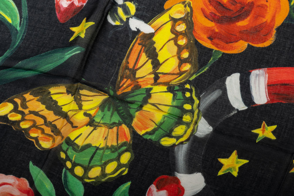 Gucci New Flower Snake Black Shawl