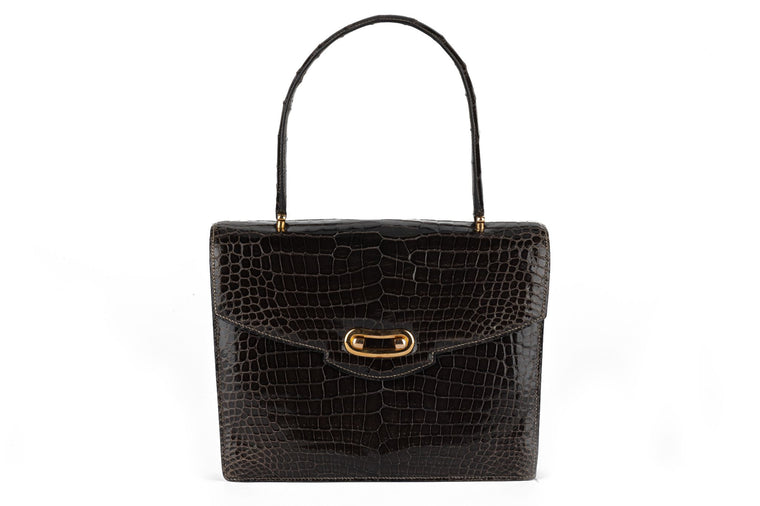 Hermès Vintage Dark Grey Croc Handbag