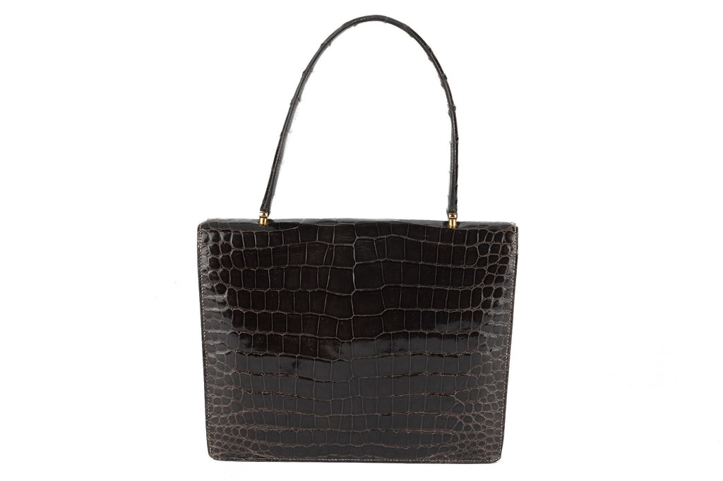 Hermès Vintage Dark Grey Croc Handbag