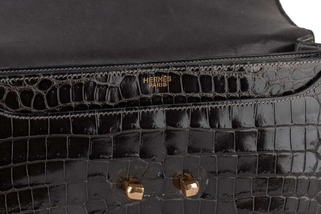 Hermès Vintage Dark Grey Croc Handbag